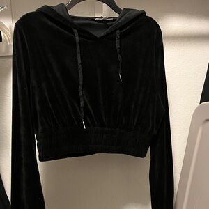 Better Be Black Velvet Cropped Hoodie